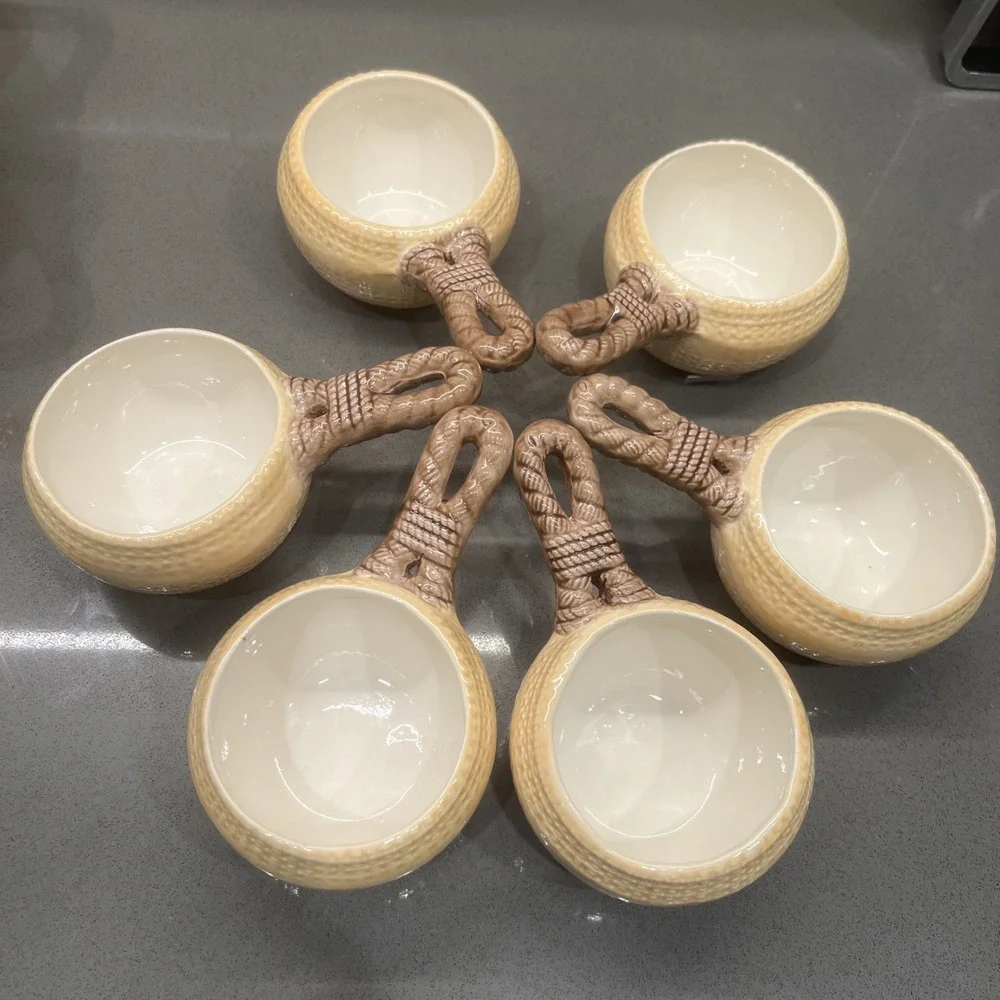 VTG Sittre Ceramics Tureen Bowl Set With Mugs Rope Pattern 1982 RARE COLOR